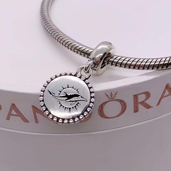 Pandora Miami dolphin Dangle Charm Pendant S925 Sterling Silver Jewelry with Gif - Picture 1 of 2